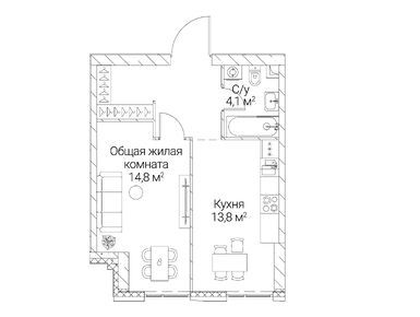 1-комнатная 41.30 кв.м, ЖК «Сезар Силика», 25 440 800 руб.