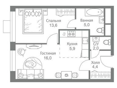 Планировки двухкомнатные в ЖК «Стеллар Сити»
