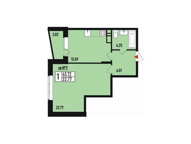 1-комнатная 45.00 кв.м, Эко-район «Борисоглебское», 7 745 000 руб.