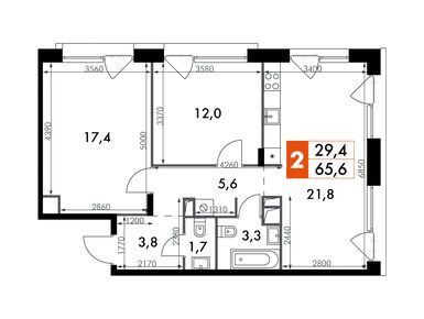 3-комнатная 65.60 кв.м, ЖК The Lake (Лэйк), 39 422 976 руб.