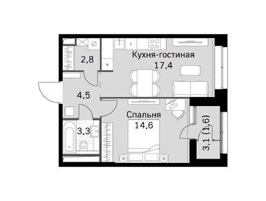 1-комнатная 44.20 кв.м, ЖК Sky Garden (Скай Гарден), 19 529 991 руб.