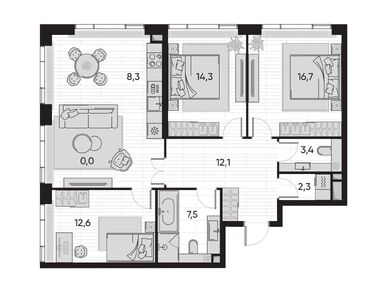 Планировки четырехкомнатные в Жилой квартал PRIDE (Прайд)