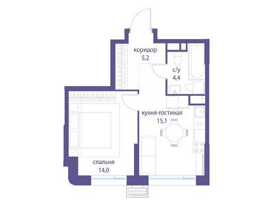 1-комнатная 38.70 кв.м, Жилой квартал «Символ», 22 755 600 руб.