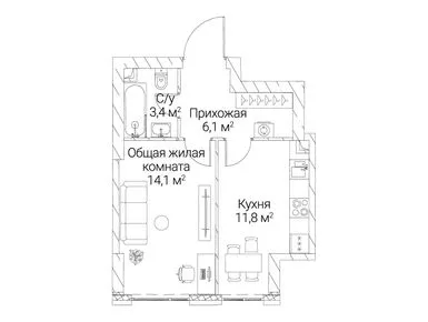 1-комнатная 35.40 кв.м, ЖК «Сезар Силика», 22 797 600 руб.