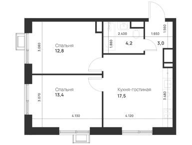 Планировки двухкомнатные в ЖК Foreville (Форевилль)