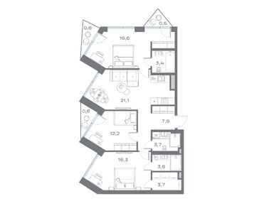 Планировки трехкомнатные в ЖК «Дом горизонтов»