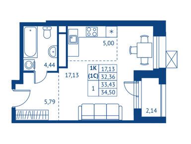 Студия 32.36 кв.м, ЖК «Поколение Первых», 7 086 840 руб.