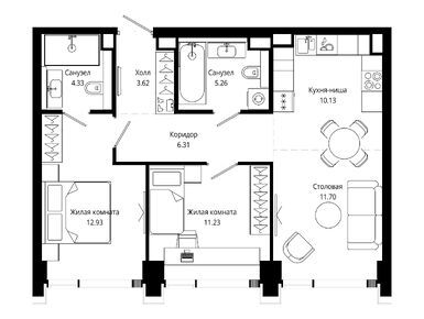 Планировки двухкомнатные в ЖК MOD (Мод)