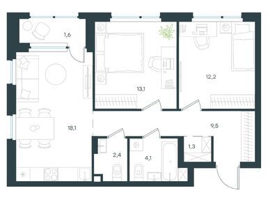 Планировки двухкомнатные в Левел Лесной