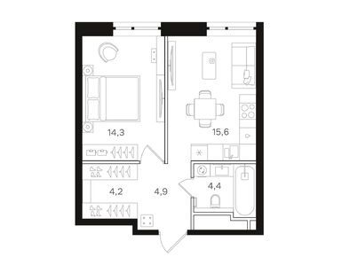 1-комнатная 43.40 кв.м, ЖК «Мангазея на Речном», 23 174 298 руб.
