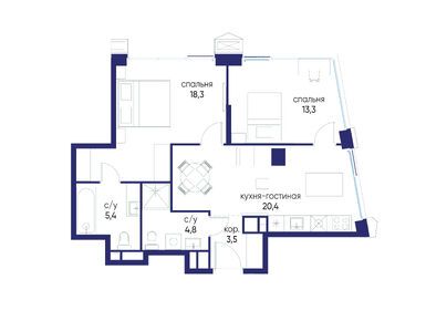 Планировки двухкомнатные в ЖК «Остров»