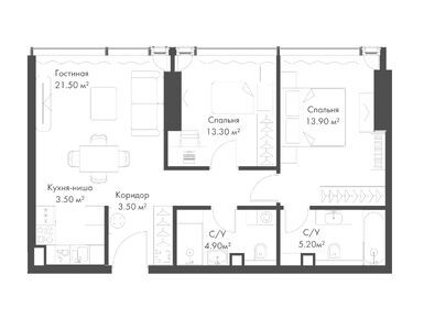 Планировки двухкомнатные в ЖК SLAVA (Слава)