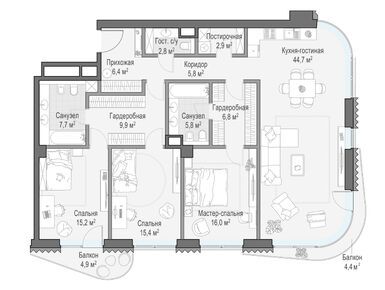 Планировки трехкомнатные в Дом «Лаврушинский»