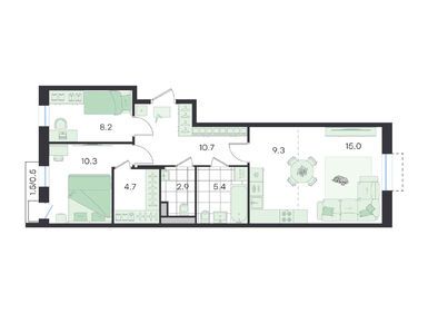 Планировки трехкомнатные в ЖК «G3 Театральный»