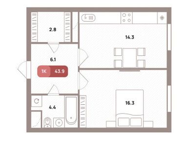 1-комнатная 43.90 кв.м, ЖК «Проспект 39» (District 39), 18 830 230 руб.