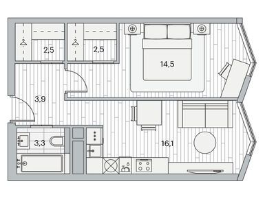1-комнатная 43.20 кв.м, ЖК «Береговой-2», 28 354 133 руб.