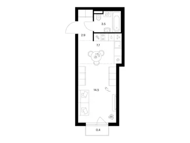 Студия 29.00 кв.м, Зелёный парк, 9 914 230 руб.