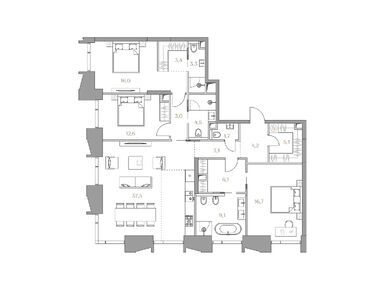 Планировки трехкомнатные в ЖК Luzhniki Collection (Коллекция Лужники)