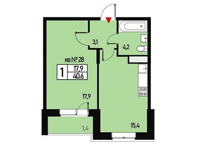 1-комнатная 40.00 кв.м, Эко-район «Борисоглебское», 6 930 000 руб.