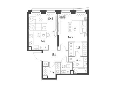 1-комнатная 51.50 кв.м, ЖК «Муза», 49 280 350 руб.