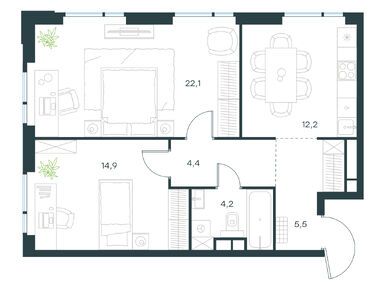 Планировки двухкомнатные в Level Войковская