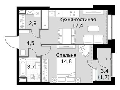 1-комнатная 45.00 кв.м, ЖК Sky Garden (Скай Гарден), 18 881 100 руб.