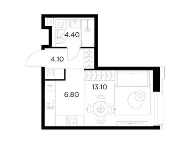 1-комнатная 28.40 кв.м, ЖК «Яркий квартал Injoy» (Инджой), 18 809 700 руб.
