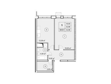 1-комнатная 43.00 кв.м, ЖК «Экоград Новый Катуар», 7 314 300 руб.