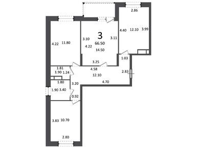 3-комнатная 66.50 кв.м, Жилой дом «Генерала Пилипенко ул., д.1, к. 2», 9 848 650 руб.