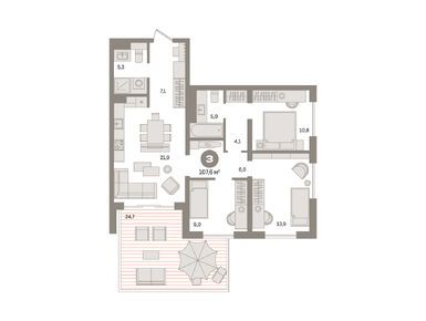 Планировки трехкомнатные в Квартал «МОНС»