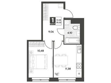 1-комнатная 35.02 кв.м, ЖК «Космопарк», 5 512 148 руб.