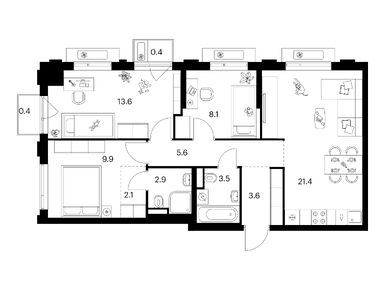 Планировки трехкомнатные в Лосиноостровский парк