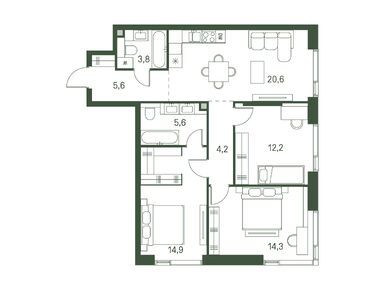 Планировки трехкомнатные в ЖК Moments (Моментс)