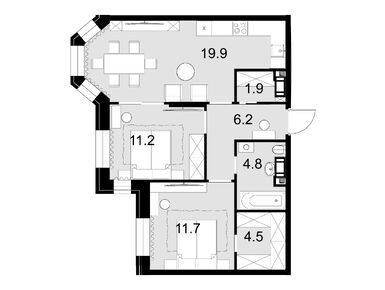 2-комнатная 60.20 кв.м, ЖК «Театральный квартал», 37 986 200 руб.