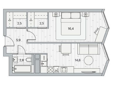 1-комнатная 45.00 кв.м, ЖК «Береговой-2», 26 756 145 руб.