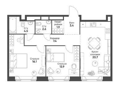 Планировки двухкомнатные в Mariinn Park (Мариин Парк)
