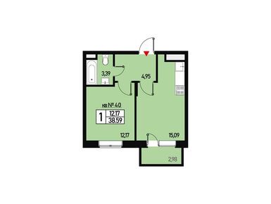 1-комнатная 35.00 кв.м, Эко-район «Борисоглебское», 6 169 000 руб.