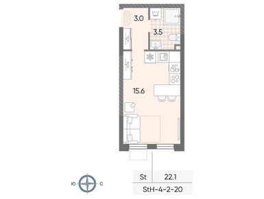 Студия 22.12 кв.м, ЖК «Лучи», 8 948 290 руб.