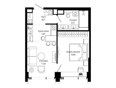 1-комнатная 43.50 кв.м, ЖК «Мод», 26 729 228 руб.