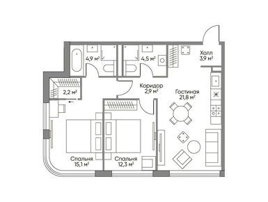 Планировки двухкомнатные в Stories на Мосфильмовской