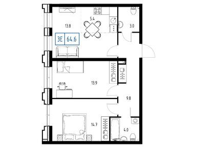 Планировки трехкомнатные в ЖК Skolkovo ONE (Сколково Уан)