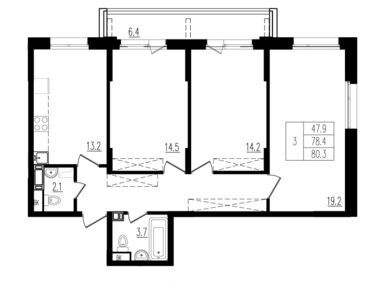 Планировки трехкомнатные в ЖК «Пироговская ривьера»