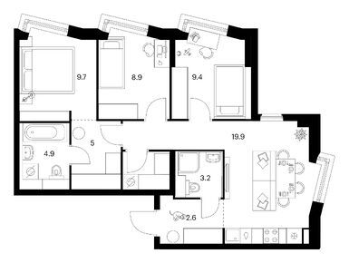 Планировки трехкомнатные в Кронштадтский 9