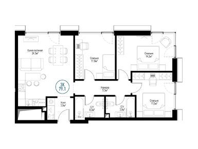 Планировки трехкомнатные в ЖК «Метрополия»