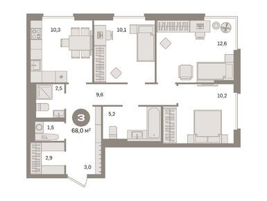 Планировки трехкомнатные в ЖК «Квартал Герцена»