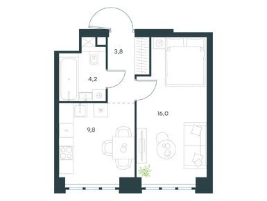 Планировки однокомнатные в Level Южнопортовая