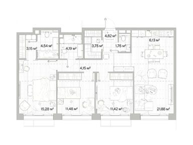 Планировки трехкомнатные в ЖК «Мыс»