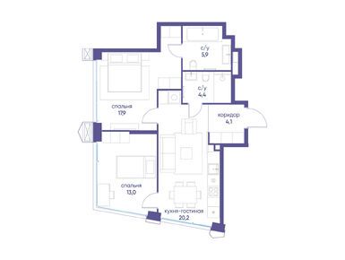 Планировки двухкомнатные в ЖК «Остров»