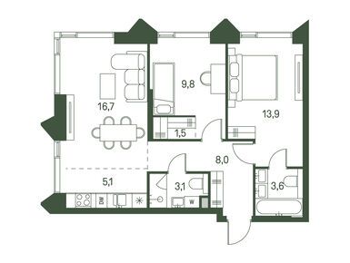 Планировки двухкомнатные в ЖК Moments (Моментс)