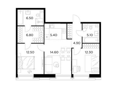 Планировки трехкомнатные в ЖК «Яркий квартал Injoy» (Инджой)